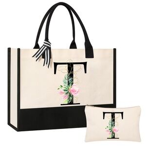 🆕Tote Bag & Pouch🌸 Letter “T” Initial